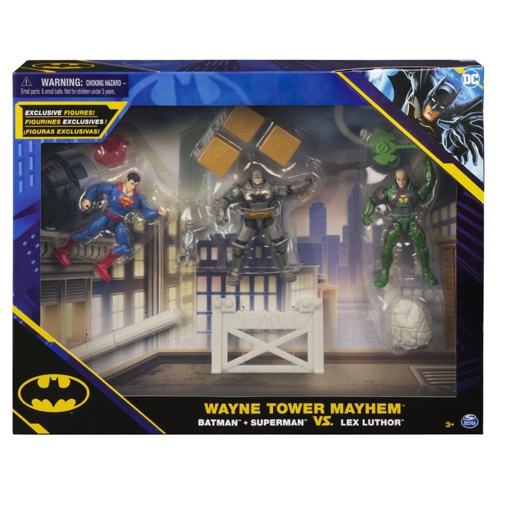 DC Comics Wayne Tower Mayhem 4” Batman, Superman and Lex Luthor 6 Playset Pieces
